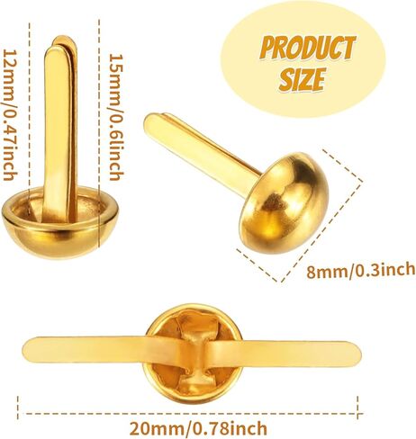 مشابك معدنية دائرية من LET'S MAKING مصنوعة من النحاس الورقي مقاس 1/2 بوصة، مشابك معدنية دائرية للحرف اليدوية والمستلزمات المدرسية (300 قطعة، ذهبي) in Kuwait