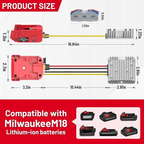 18V to 12V Step Down Converter for Milwaukee M18 18V Battery Adapter & New Upgrade USB Charger Adapter, DC 12V Resistive Loads 20A 240W Buck Converter Regulator (1-Pack) in Saudi Arabia