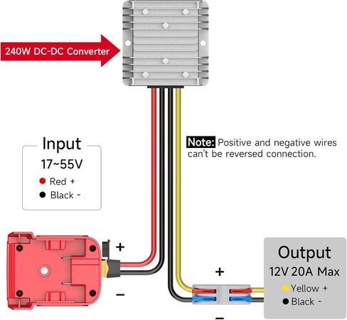 18V to 12V Step Down Converter for Milwaukee M18 18V Battery Adapter & New Upgrade USB Charger Adapter, DC 12V Resistive Loads 20A 240W Buck Converter Regulator (1-Pack) in Saudi Arabia