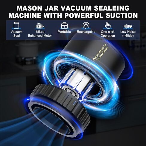 سدادة مكنسة كهربائية من ميسون - مجموعة سدادة مكنسة ماسون مع أغطية ماسون واسعة ومنتظمة للفم، آلة ختم فراغ لتخزين الطعام، سدادة مكنسة كهربائية لتعليب الجرار in Kuwait