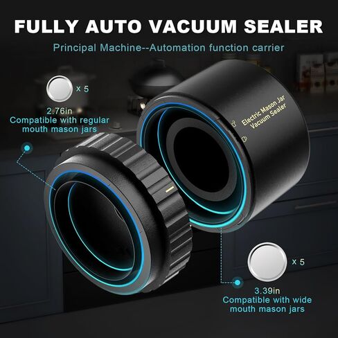 سدادة مكنسة كهربائية من ميسون - مجموعة سدادة مكنسة ماسون مع أغطية ماسون واسعة ومنتظمة للفم، آلة ختم فراغ لتخزين الطعام، سدادة مكنسة كهربائية لتعليب الجرار in Kuwait