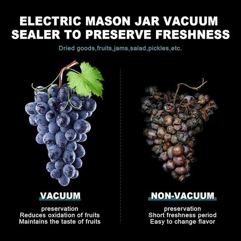 سدادة مكنسة كهربائية من ميسون - مجموعة سدادة مكنسة ماسون مع أغطية ماسون واسعة ومنتظمة للفم، آلة ختم فراغ لتخزين الطعام، سدادة مكنسة كهربائية لتعليب الجرار in Kuwait