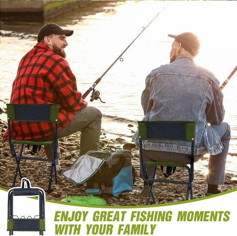 2 Pcs Summer Folding Fishing Chair with Rod Holder Hunting Camping Chairs for Adults Outdoor Portable Folding Chair for Men Women Ice Fishing Lawn Patio Garden Beach Gifts, Green in Saudi Arabia
