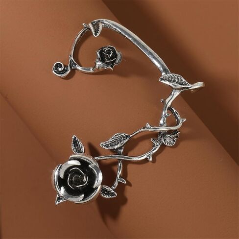 Rose Flower Ear Cuff for Women Gothic Cartilage Clip On Earrings Flower Climber Crawler Earrings Thorn Rattan Wrap Earrings Christmas Gifts for Girls in Saudi Arabia