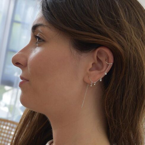 Two Way Cartilage Cuff Wrap Climber Crawler Dangle Drop Threader 18K Gold Vermeil Earrings in Saudi Arabia