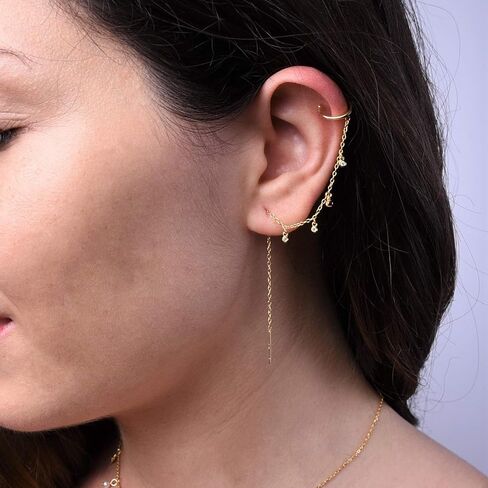 Two Way Cartilage Cuff Wrap Climber Crawler Dangle Drop Threader 18K Gold Vermeil Earrings in Saudi Arabia