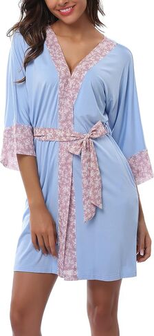 Women's Soft Kimono Robes Short Bathrobes Long Sleeve Sleepwear Lightweight Loungewear with Pockets in Saudi Arabia