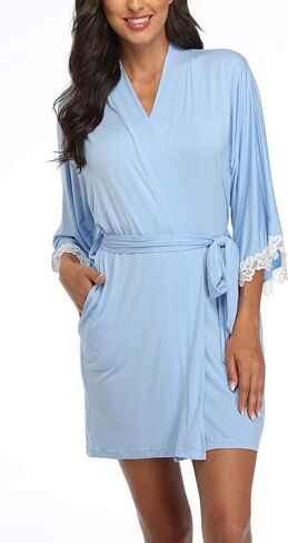 Women's Soft Kimono Robes Short Bathrobes Long Sleeve Sleepwear Lightweight Loungewear with Pockets in Saudi Arabia