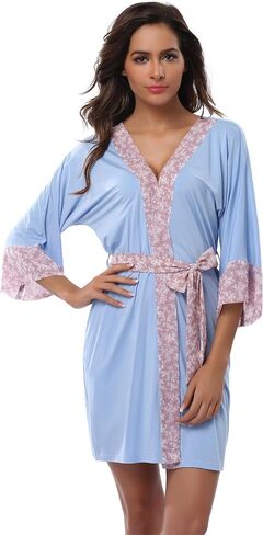 Women's Soft Kimono Robes Short Bathrobes Long Sleeve Sleepwear Lightweight Loungewear with Pockets in Saudi Arabia