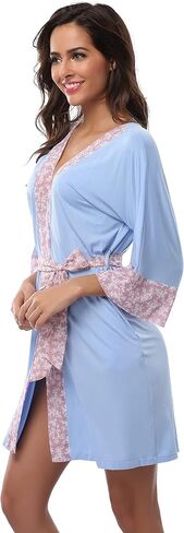 Women's Soft Kimono Robes Short Bathrobes Long Sleeve Sleepwear Lightweight Loungewear with Pockets in Saudi Arabia