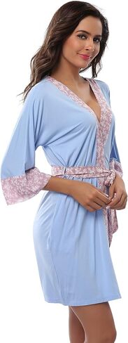 Women's Soft Kimono Robes Short Bathrobes Long Sleeve Sleepwear Lightweight Loungewear with Pockets in Saudi Arabia