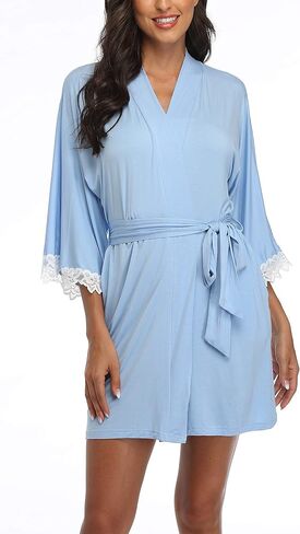 Women's Soft Kimono Robes Short Bathrobes Long Sleeve Sleepwear Lightweight Loungewear with Pockets in Saudi Arabia