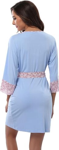 Women's Soft Kimono Robes Short Bathrobes Long Sleeve Sleepwear Lightweight Loungewear with Pockets in Saudi Arabia