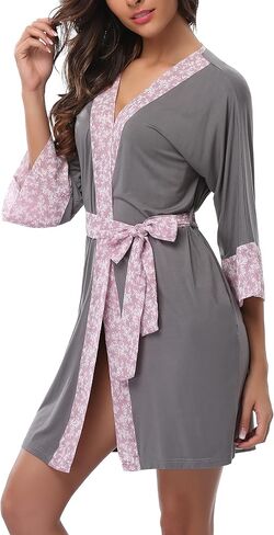 Women's Soft Kimono Robes Short Bathrobes Long Sleeve Sleepwear Lightweight Loungewear with Pockets in Saudi Arabia