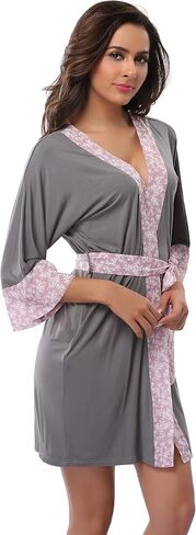 Women's Soft Kimono Robes Short Bathrobes Long Sleeve Sleepwear Lightweight Loungewear with Pockets in Saudi Arabia