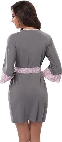 Women's Soft Kimono Robes Short Bathrobes Long Sleeve Sleepwear Lightweight Loungewear with Pockets in Saudi Arabia