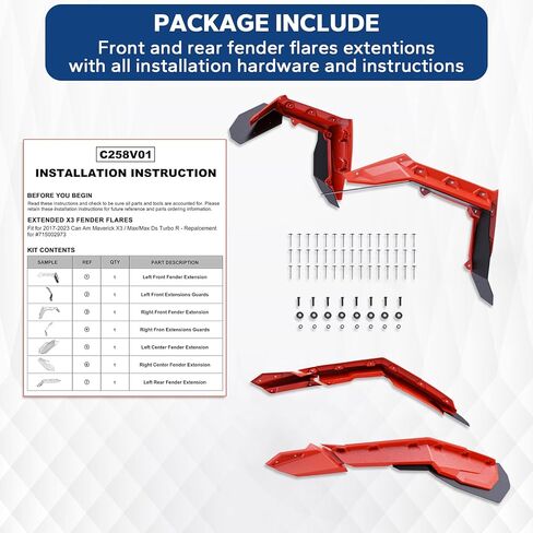 ELITEWILL Maverick X3 Fender Flares واقيات الطين الممتدة وملحقات حاجز HMW شبه المرنة مناسبة لـ Can-Am X3 / X3 Max Ds Turbo R RR 2017-2024 استبدال OEM #715002973 in Kuwait