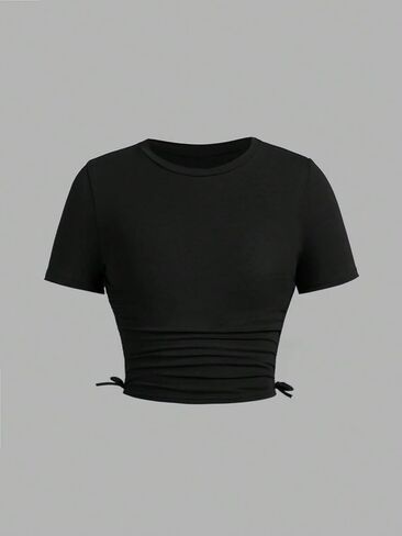 Milumia Girl's 3 Pack Ruched Short Sleeve Crop Tees Drawstring Crew Neck T-Shirts Tops in Saudi Arabia