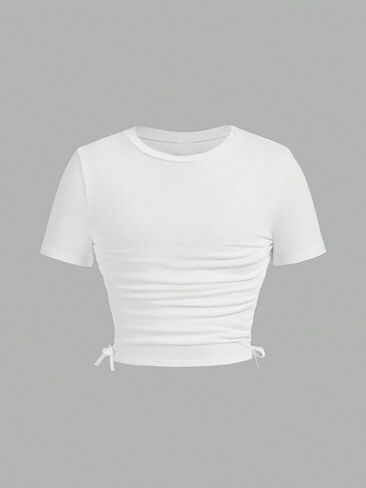 Milumia Girl's 3 Pack Ruched Short Sleeve Crop Tees Drawstring Crew Neck T-Shirts Tops in Saudi Arabia