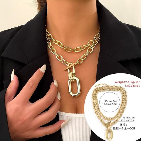 Layered Gold Necklaces Stack for Women, Chunky Choker Necklace for Women Gold Cuban Link Chain Double O Link Necklaces Cuban Statement Thick Link Collar Chain Punk Hip-hop Trendy Jewelry for Women Girls in Kuwait