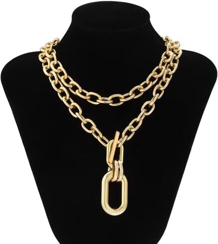 Layered Gold Necklaces Stack for Women, Chunky Choker Necklace for Women Gold Cuban Link Chain Double O Link Necklaces Cuban Statement Thick Link Collar Chain Punk Hip-hop Trendy Jewelry for Women Girls in Kuwait