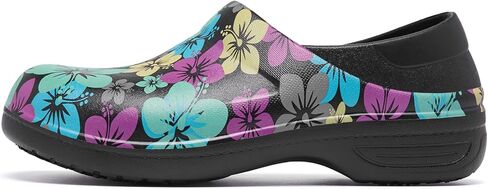 حذاء عمل نسائي من Alcubieree مقاوم للانزلاق سهل الارتداء مقاوم للماء للممرضات والرعاية الصحية والبستنة والطهاة الطبي والمطبخ لطيف خفيف الوزن طباعة سوداء/أخضر مقاس 9.5 in Kuwait