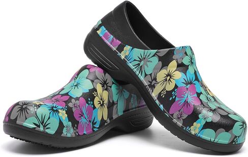 حذاء عمل نسائي من Alcubieree مقاوم للانزلاق سهل الارتداء مقاوم للماء للممرضات والرعاية الصحية والبستنة والطهاة الطبي والمطبخ لطيف خفيف الوزن طباعة سوداء/أخضر مقاس 9.5 in Kuwait