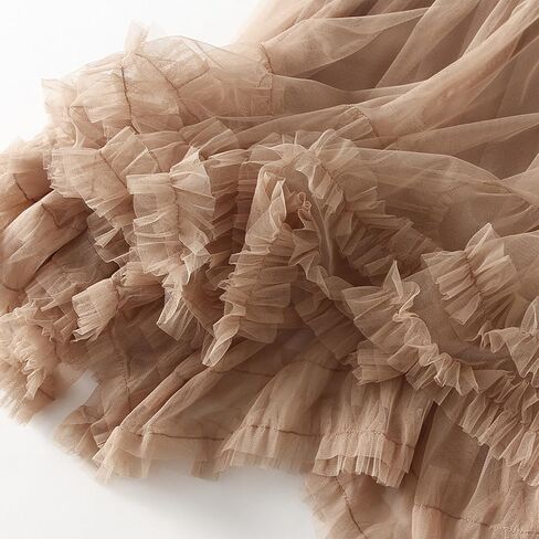 Women Elegant Tulle Long Skirt High Waits Tutu Fairy A-Line Skirt Fluffy Ruffle Hem Pleated Mesh Midi Skirt in Saudi Arabia