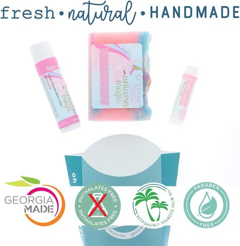 Rinse Bath & Body Unicorn Soap Bar Bundle - Handmade Castile Unicorn Soap, Skin Stick & Pucker Stick | Shea & Cocoa Butter | Squalane Oil | Natural | 4.90oz in Kuwait
