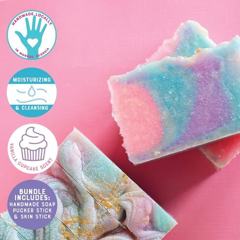 Rinse Bath & Body Unicorn Soap Bar Bundle - Handmade Castile Unicorn Soap, Skin Stick & Pucker Stick | Shea & Cocoa Butter | Squalane Oil | Natural | 4.90oz in Kuwait