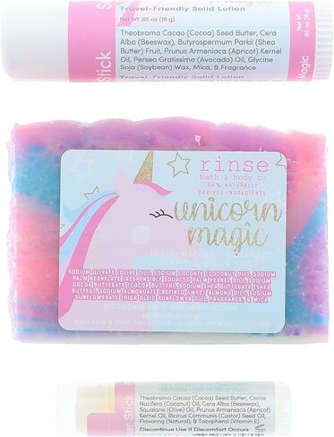 Rinse Bath & Body Unicorn Soap Bar Bundle - Handmade Castile Unicorn Soap, Skin Stick & Pucker Stick | Shea & Cocoa Butter | Squalane Oil | Natural | 4.90oz in Kuwait