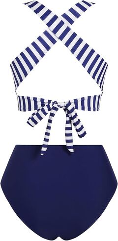 ZAFUL Womens High Waisted Bikini Sets Crop Tank Top Two Pieces Swimsuits Cross Criss Bandage Tankini Set Bathing Suits in Saudi Arabia
