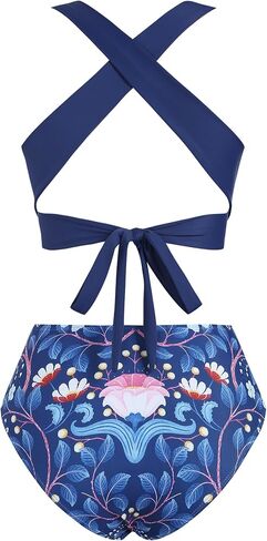 ZAFUL Womens High Waisted Bikini Sets Crop Tank Top Two Pieces Swimsuits Cross Criss Bandage Tankini Set Bathing Suits in Saudi Arabia