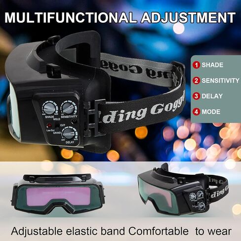 Welding Glasses Auto Darkening View Area 4.82 x 1.38 Inch Welding Goggles for Men Assemblable Adjustable Cutting Torch Glasses Welding Gear for TIG MIG ARC Cutting Grinding, Not Include Mask in Saudi Arabia