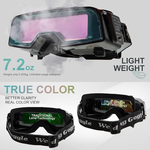 Welding Glasses Auto Darkening View Area 4.82 x 1.38 Inch Welding Goggles for Men Assemblable Adjustable Cutting Torch Glasses Welding Gear for TIG MIG ARC Cutting Grinding, Not Include Mask in Saudi Arabia
