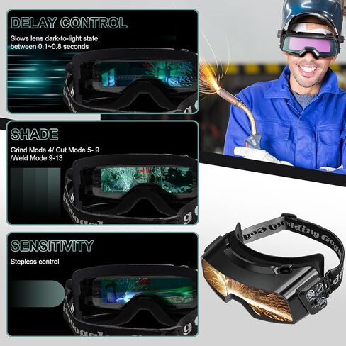Welding Glasses Auto Darkening View Area 4.82 x 1.38 Inch Welding Goggles for Men Assemblable Adjustable Cutting Torch Glasses Welding Gear for TIG MIG ARC Cutting Grinding, Not Include Mask in Saudi Arabia