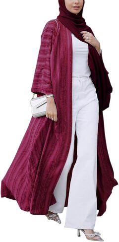 MedeShe Fashion مسلم كيمونو عباية كاردي رداء مخطط سترة عرقية قفطان الشرق الأوسط مع جيوب in Saudi Arabia