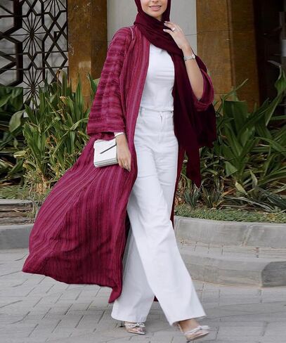 MedeShe Fashion مسلم كيمونو عباية كاردي رداء مخطط سترة عرقية قفطان الشرق الأوسط مع جيوب in Saudi Arabia