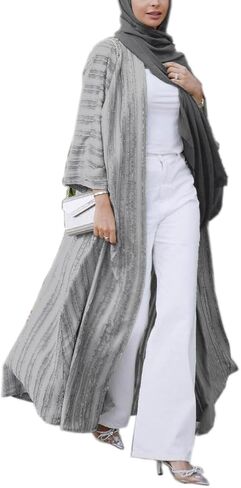 MedeShe Fashion مسلم كيمونو عباية كاردي رداء مخطط سترة عرقية قفطان الشرق الأوسط مع جيوب in Saudi Arabia