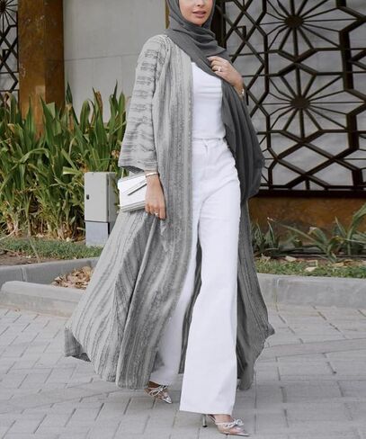 MedeShe Fashion مسلم كيمونو عباية كاردي رداء مخطط سترة عرقية قفطان الشرق الأوسط مع جيوب in Saudi Arabia