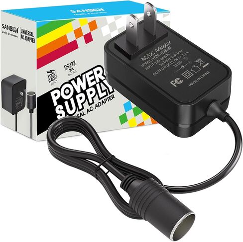 AC to DC Converter 2A Car Cigarette Lighter Socket, SANSUN 120V to 12V Supply Adapter Transformer for Electric Air Pump, Car Fan and Other Devices Under 24W (1 PACK) in Saudi Arabia