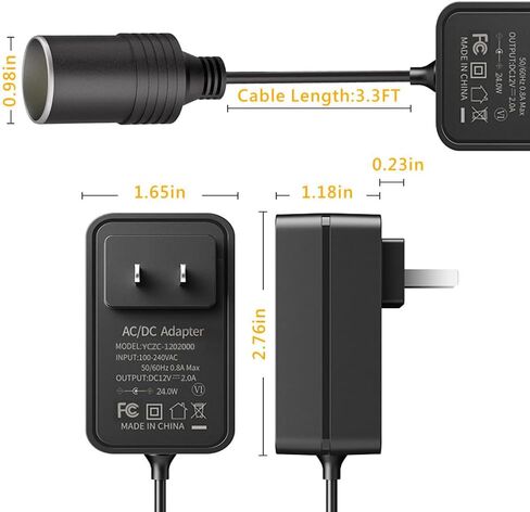 AC to DC Converter 2A Car Cigarette Lighter Socket, SANSUN 120V to 12V Supply Adapter Transformer for Electric Air Pump, Car Fan and Other Devices Under 24W (1 PACK) in Saudi Arabia