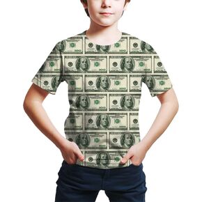 Kids Print 3D 100 Dollar Bill Money Shirts Funny Graphic Pattern Tees Shirts for Youth Boys Girls 4-14 Years