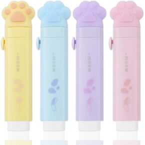 4 Pcs Cat Paw Shaped Retractable Erasers, Cat Erasers for Kids, Push-Pull Rubber Eraser with 4 Pcs Eraser Refills for Students Writing Office School Stationery in Kuwait