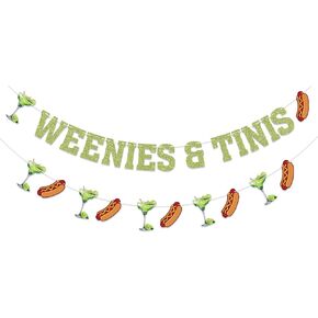 Weenies & Tinis Banner - Martini Themed Party Decorations, Hot Dog Martini Bar Bachelorette Party Decorations Margarita Birthday Decorations Green Glitter