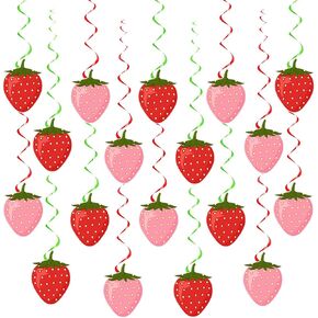 Lewtemi 36 Pcs Strawberry Decor Berry First Birthday Decor Hanging Swirl Strawberry Banner for Strawberry Party Decorations Baby Shower Party Supplies (Colorful)