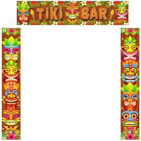 TIKI BAR Decorations Hawaii Aloha Banner Tiki Totem Banner for Luau Aloha Party Decorations Supplies, 3 PCS