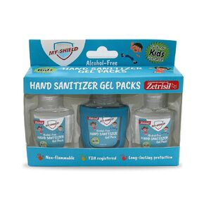 Hand Sanitizer Gel Packs for Kids With Silicone Holder 1 oz (3-pack) Alcohol-Free, Long-lasting Protection. Kills 99.9%. Formulated with Zetrisil. FDA Registered