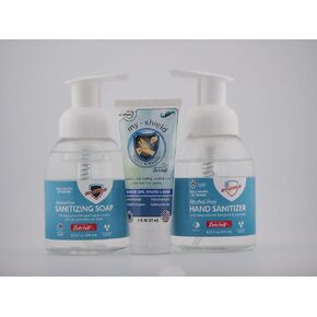 My-Shield Combo: 8.25oz Hand Sanitizer Foam, 8.25oz Sanitizing Soap, 2oz Topical Antiseptic Gel, Alcohol-Free, Long-lasting Protection. Kills 99.99% of Germs. Moisturizes With Aloe Vera