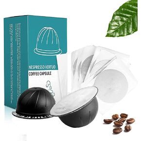Reusable Vertuo Capsules Refillable Coffee Pods with Espresso Aluminum Foils for Nespresso Vertuo Coffee Machines GCA1 and De'Longhi ENV135S